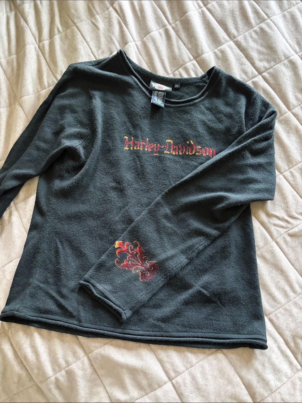 Harley-Davidson Black Long Sleeve Shirt with Red and Orange Accents